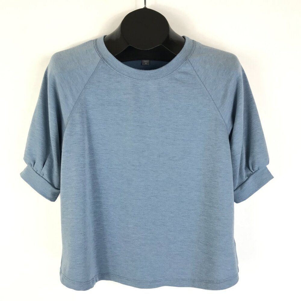 Peace & Pearls Raglan Short Sleeve Sweatshirt Women's Medium Blue Casual Active
